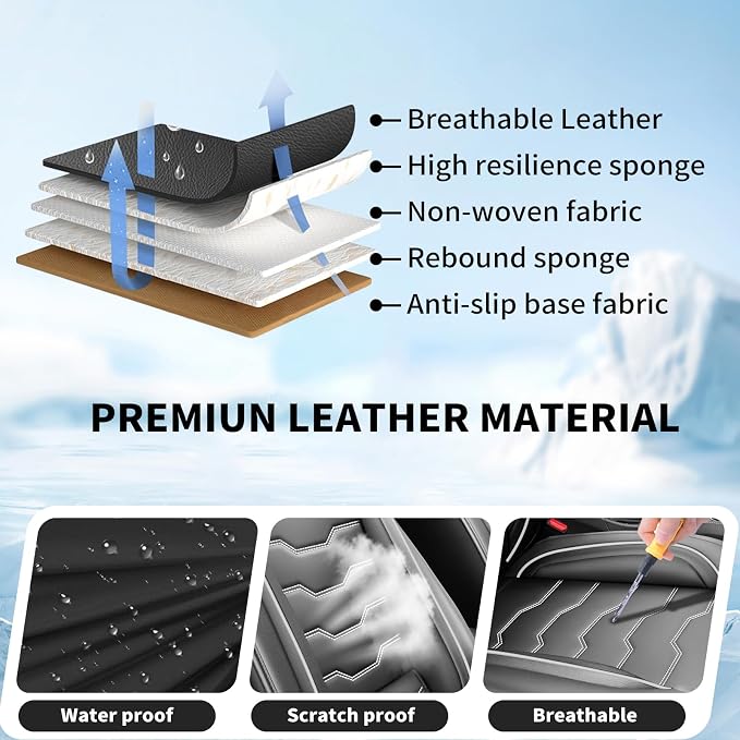 Fit Rogue Car Seat Covers Compatible with Nissan Rogue 2014-2026 -Full Set Premium Leather Waterproof Breathable，All-Weather Seat Cushion Protecto & Airbag Compatible（Full Set,White Line Black - Image 7