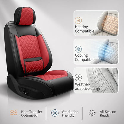 Fit Canyon Car Seat Covers for GMC Canyon 2015-2025 2026 - Luxury Leather, Anti-Slip, All-Weather, Waterproof & Breathable, Airbag Compatible, 2 Front Seats Only (Red) - Image 8