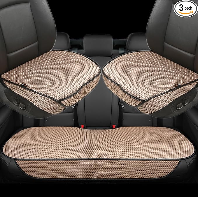 Auto Newer Breathable Universal Four Seasons Car Seat Covers, Luxury Include Front Car Seat Protector and RearCar Seat Cushion,Compatible with 95% Vehicles， Fit for Cars Truck SUV (Beige,3PCS) by AutoNewer