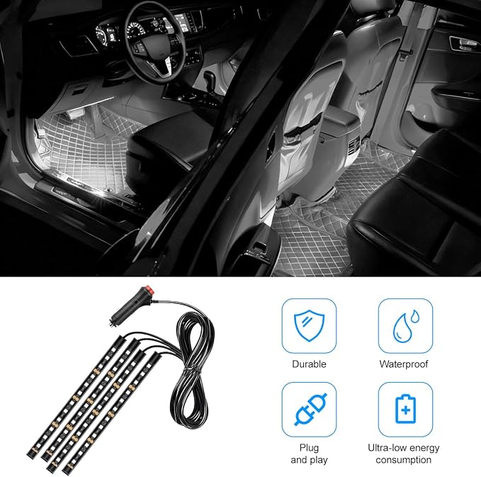 Car LED Strip Light, 12V 48 LED Vehicle Under Dash Neon Ambient Night Decor Lamp with Cigarette Lighter Plug, Automotive Interior Lighting Accessories, Universal for SUV Truck Sedan (White) - Image 5