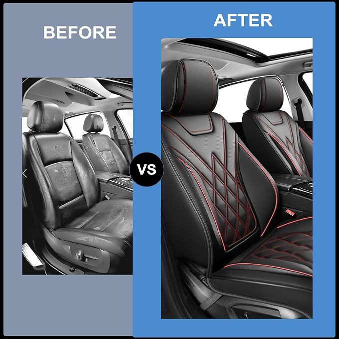 Car Seat Covers Compatible with GMC Yukon 2007-2025 2026 - Full Set 5 Seats Luxury Leather All-Weather Seat Cushions & Protectors, Waterproof & Breathable, Airbag Compatible (Redline) - Image 5