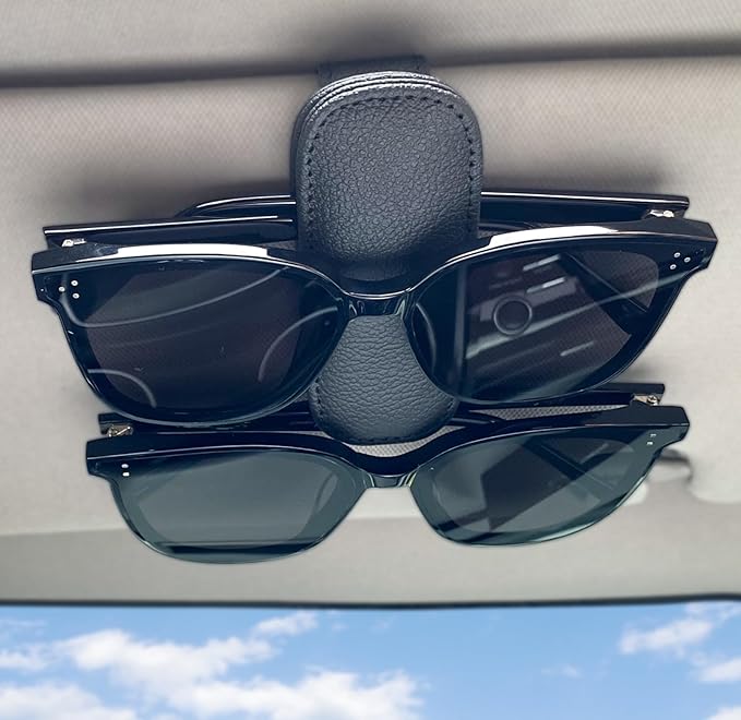 Visonx 2 Pieces Sunglass Holder for Car Visor Clip, Magnetic Leather Eyeglass Hanger Clip for Car, Square Car Visor Accessories (Black) by Visonx