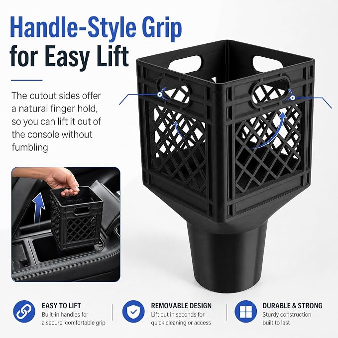 Car Cup Holder Expander for Half-Gallon Juice & Milk,Classic Milk Crate Cup Holder Adapter with Lattice Frame,Anti-Spill Square Cups Holders Insert for Car SUV Truck Interior - Image 4