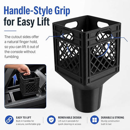 Car Cup Holder Expander for Half-Gallon Juice & Milk,Classic Milk Crate Cup Holder Adapter with Lattice Frame,Anti-Spill Square Cups Holders Insert for Car SUV Truck Interior - Image 4