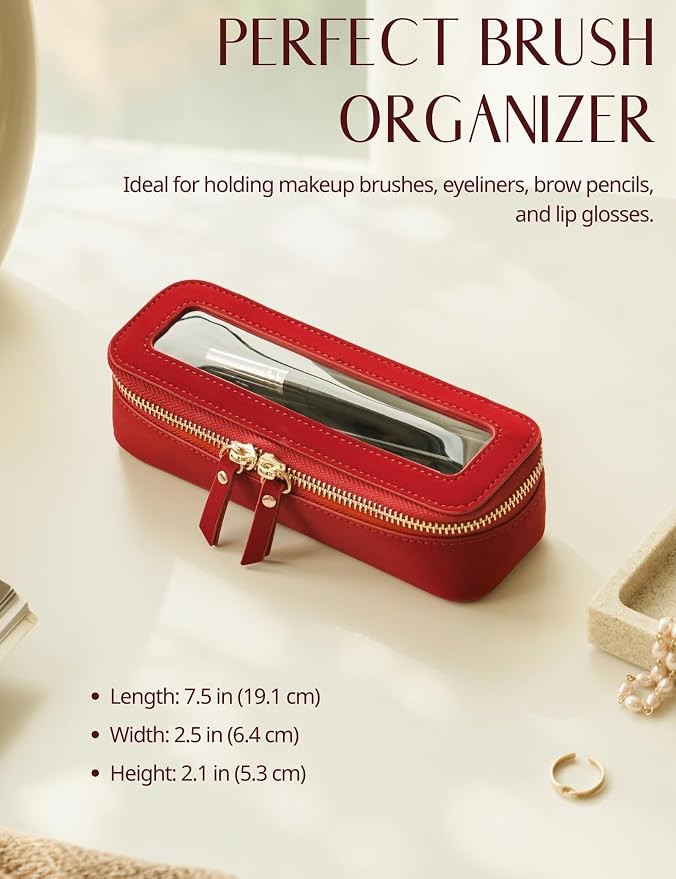 Clear Makeup Bag Travel Cosmetic Case Clear Toiletry Bag with Zipper Traveling Make Up Case Makeup Brush, Red, Slim - Image 5