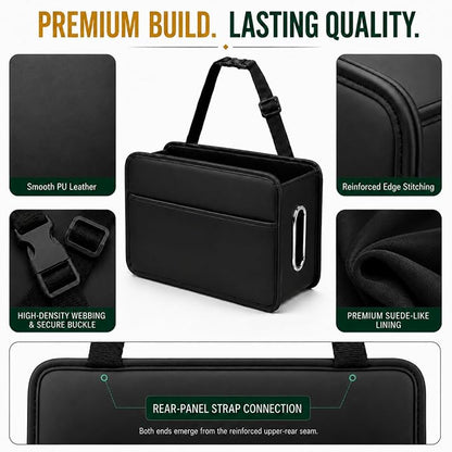 Noaman Car Seat Organizer Backseat Hanging Trash Can or Car Tissue Holder | 2.77 Gallon Large Capacity PU Leather Car Storage organizer with Side Metal Tissue Dispenser for Easy Access 2 Pack Black - Image 2