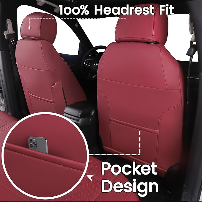 HKZ Custom Fit Civic Seat Covers for Honda Civic 2016 2017 2018 2019 2020 2021 Hatchback EX,Sport Touring,EX-L - 5-Seats Leather Full Set,Wine Red - Image 7