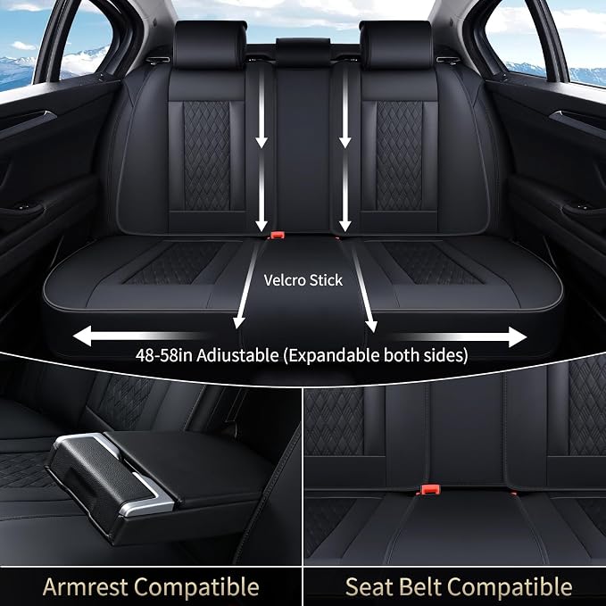 Seat Covers, Car Seat Covers Full Set, Luxury Nappa Leather Seat Covers, Breathable and Waterproof Car Seat Protector 5 Seat, Automotive Seat Covers Universal Fit for Most Cars-Black&Beige - Image 3