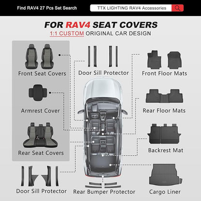 TTX LIGHTING Custom Fit for Toyota RAV4 Seat Covers 2019-2026 5-Seats | Original Seat Pattern | Full Coverage | Easy Install | Waterproof | Faux Leather | Shield Your Car Seats | All Season - Image 8