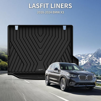 LASFIT Cargo Mats for BMW X3 Gas 2018-2024 30i/M/M40i/M | Without Spare Tire, Not Fit X3 30e or Luggage Compartment Package, All Weather TPE Custom Fit Trunk Liner, Black - Image 2