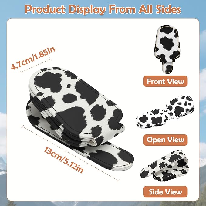 2 Pcs Sunglasses Holder for Car Visor, Black Cow Print, Leather | Strong Magnetic Sunglass Holder Hanger Clips, for Most Car Visors, Auto Interior Accessories, for Different Size Eyeglasses - Image 3
