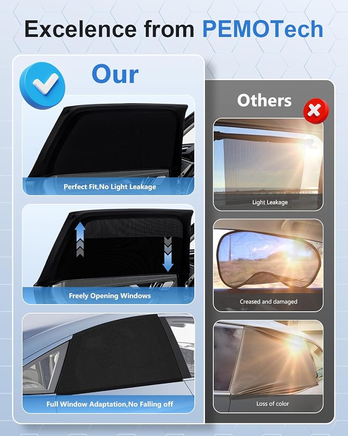 Car Window Shades(4 Pack)-Side Window Sun Shades, UV Protection Breathable Spandex Baby Window Covers, Universal Fit Most of Cars, Protect Privacy for Family-(27.2"x39.8"), Black - Image 8