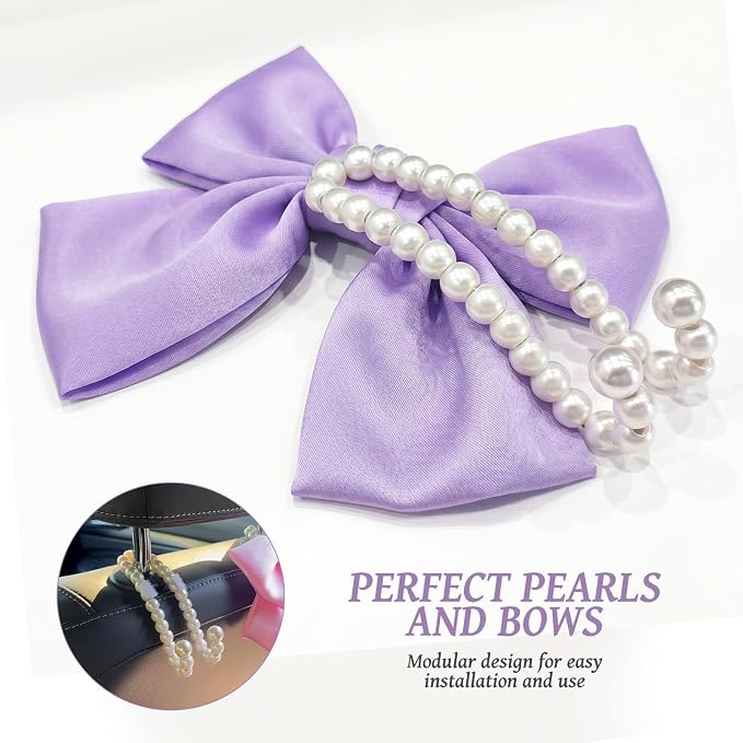 2 PCS Bow Pearl Car Seat Headrest Hook – Cute Purse Hook for Car, Girly Interior Decoration Accessories Hook Hanger, Seatback Holder for Purses & Bags, Elegant Car Organizer (Lavender Purple) - Image 9