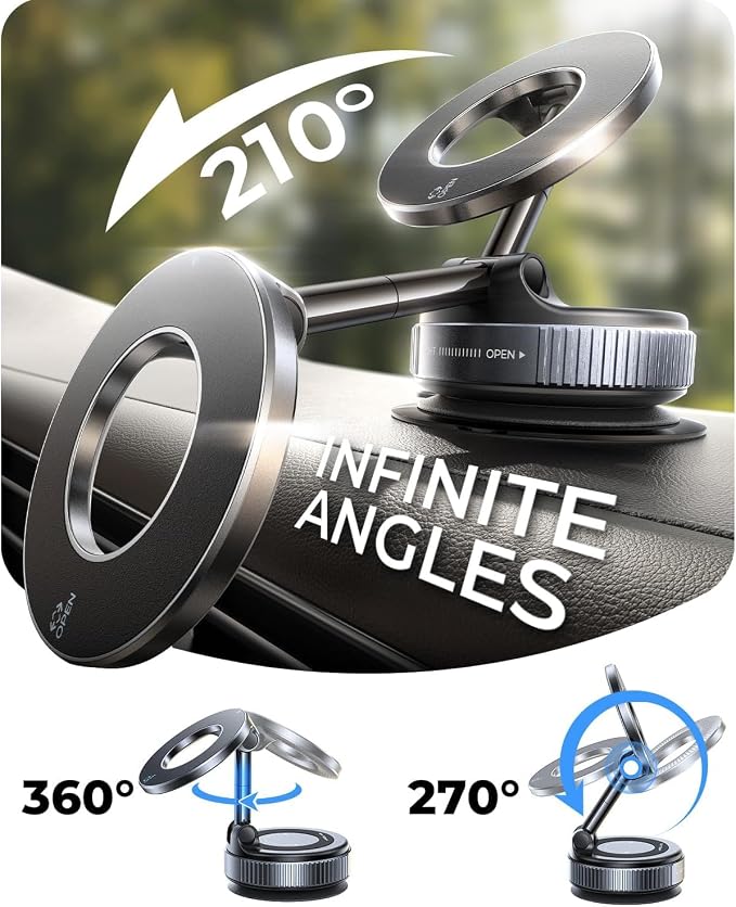 2026 Upgraded for MagSafe Vacuum Car Phone Mount | 2800gf Strong Magnetic Phone Holders for Your Car, 360° Adjustable 98LBS Suction Cup Car Mount for iPhone 12–17 Pro Max - Image 5