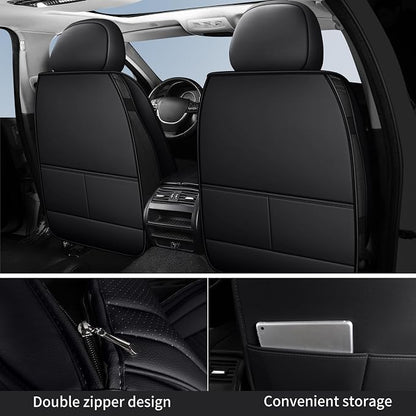 HChengkikz Front Car Seat Cover, Waterproof Faux Leather (Black + Redline) | Easy Maintenance, Airbag Compatible, Universal Fit For Most SUVs Trucks Pick-ups Sedans - Image 2