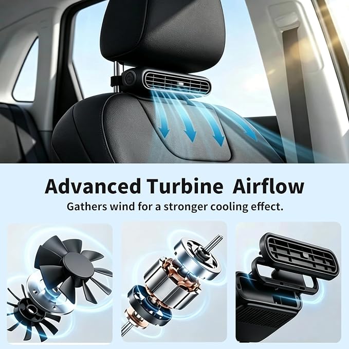 Cars seat fan with battery.with seat back cooling airflow for drivers | 3-speed quiet rear seat fan for passengers infants, children, dogs. bladeless safety design, fit for SUV Truck Van RV - Image 5