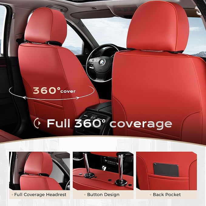 Coverado Nappa Leather Car Seat Covers Full Set, Luxury Waterproof Seat Protectors, Airbag Compatible Anti‑Slip Auto Seat Covers, Universal Fit for Most Cars SUVs Trucks Pickup Vehicles - Image 4