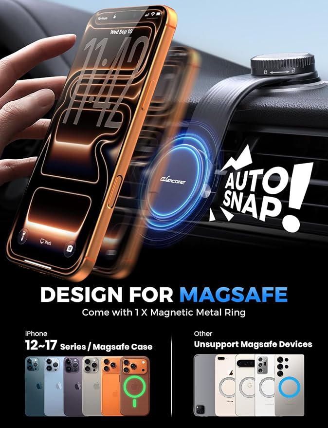 Magsafe Car Mount, Bendable Alloy Arm Magnetic Phone Holders for Your Car | 8” long, Dashboard, Windshield, Vacuum Suction Cup, 22 N55 Magnets, 2.75” Mount Pad, Fits iPhone 17 16 15 14 13 12 Pro Max - Image 7