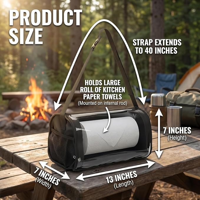Hanging Portable Paper Towel Holder: Water-Repellent Toilet Paper Holder | Enclosed Cat Proof No-Drill Wall Mount Tissue Dispenser for RV, Car, Camping, Travel, Overlanding Bathroom & Outdoor Use - Image 2