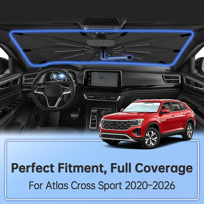 Windshield Sun Shade Umbrella for Volkswagen Atlas Cross Sport 2020–2026 | Double Layer Sunshade for Front Windshield for Atlas Cross Sport,Aotmotive UV Protection Sun Blocker & Heat Shield - Image 2