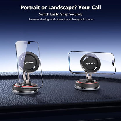 SYNCWIRE for MagSafe Car Mount [2-Axis Design] Nano Adhesive Gel + Suction Cup Magnetic Phone Holder for Dashboard & Windshield, 360° Adjustable for iPhone 17 16 15 14 13 12 11, Samsung, Matte Black - Image 8