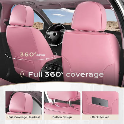 Coverado Car Seat Covers Full Set, Seat Covers for Cars, Car Seat Cover, Car Seat Protector, Leather Car Seat Cushion, Waterproof Car Seat Covers Front Seats and Back Fit for Most Cars(Pink) - Image 3