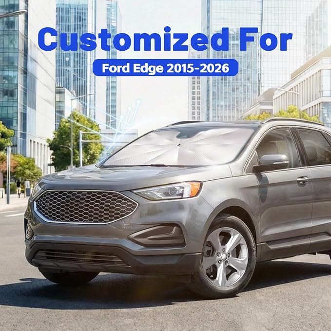 Car Windshield Sun Shade Umbrella for Ford Edge 2015-2026, 1:1 Fit | [Reflective Coated Fabric] Car Shades Sun Visor Keep Car Cool and Protects Interior, Sunshade Umbrella for Front Window - Image 2
