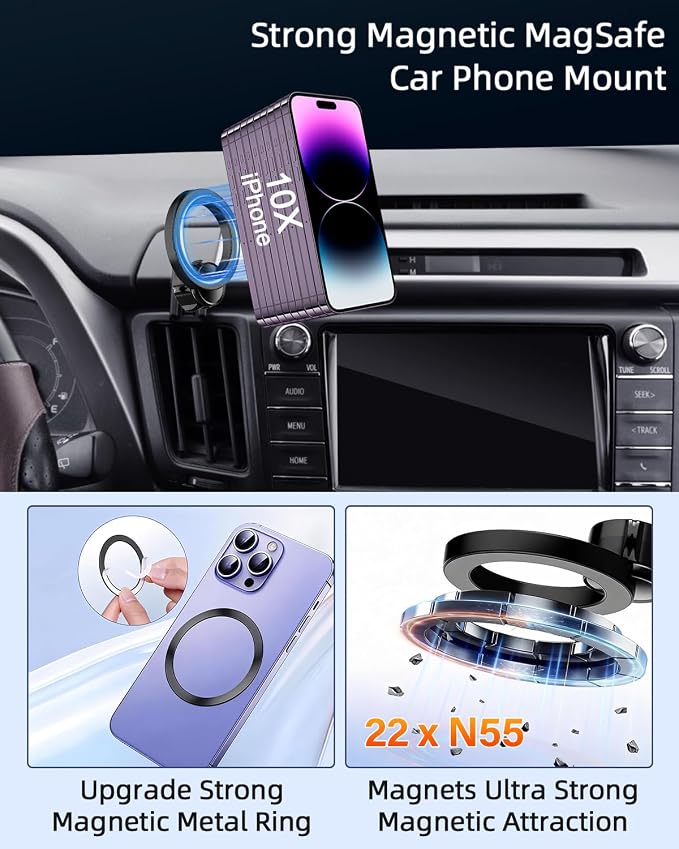 PZK Car Phone Mount for Toyota Camry 2007-2011 Accessories Custom Air Vent | Magnetic Car Phone Holder with Magsafe Hands Free 360° Rotation Phone Cradles Strong Magnet for4.0-7.0'' iPhone Samsung - Image 4