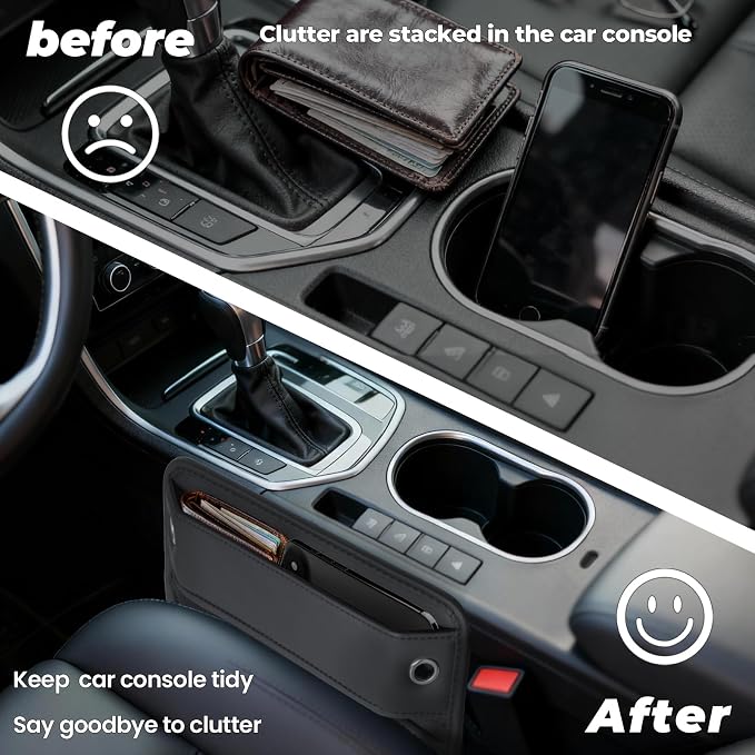 2-Pack Car Seat Gap Filler Organizer - Upgraded Anti-Slip Strap Design - Premium Leather Side Console Pocket - Prevent Phone Falling - (0.2”-1.2" Gaps),Clever Gifts For SUV, Truck & Sedan, Black - Image 4