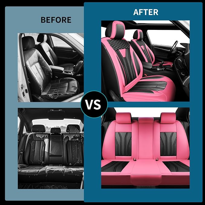 Fit Rogue Car Seat Covers Compatible with Nissan Rogue 2014-2026 - Full Set Premium Leather Waterproof Breathable，All-Weather Seat Cushion Protecto & Airbag Compatible (Full Set Pink & Black) - Image 5