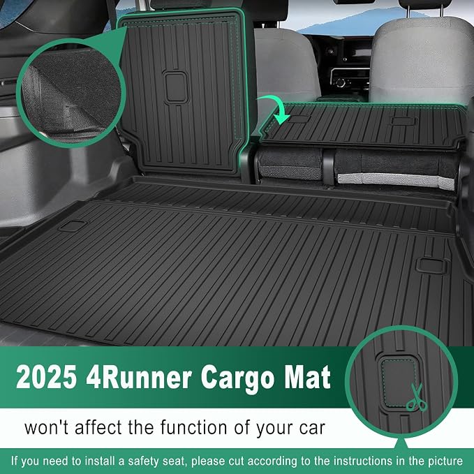 AOMSAZTO Cargo Mat and Backrest Mat Compatible with Toyota 4Runner 2025 2026: TPE All Weather Protection Cargo Liner for SR5/TRD/Limited 6th gen 4 Runner - Anti-Slip Trunk Mat (Only for 5 Seat) - Image 5