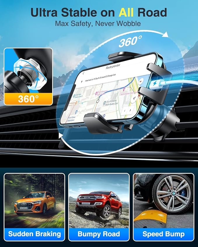 VANMASS [True Military-Grade] Car Phone Holder [Upgraded Suction & Clip] Cell Phone Mount for Dashboard Windshield Vent Truck Cradle Dash Stand for iPhone 16 Pro Max 15 14 13 12 Android, Purple - Image 9
