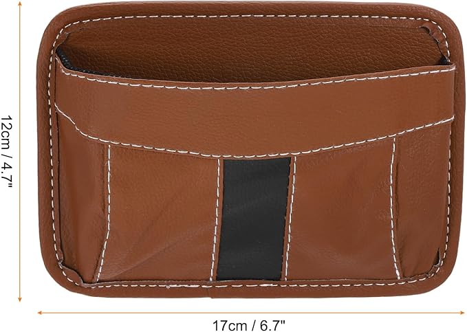 HARFINGTON Car Seat Side Pocket Organizer PU Leather Auto Door Console Storage Bag Car Seat Gap Filler Multifunctional Car Pocket Pouch for Keys Coins Phone Sunglasses, Brown - Image 2