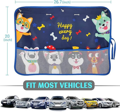 DIZA100 2 Pack Car Window Shade for Baby, Blackout Car Sun Shades with Storage Pockets, 7 Suction Cups, Blue, Cute Patterns for Sun/Heat/UV Rays Protection, Standard Passenger Cars - Image 5