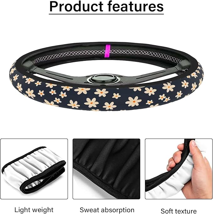 Steering Wheel Cover Neoprene Material Most Cars Men&Women Universal 15 inch Premium Non-Slip Spring Steering Wheel Protector Floral Car Accessories (Daisy Flower) - Image 2
