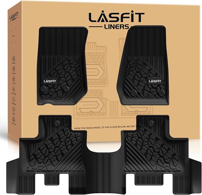 LASFIT Floor Mats for Jeep Wrangler JK 2014-2018 Unlimited 4 Doors | NOT for JL or 2-Door, All Weather, TPE, Custom Fit, Car Mats, Floor Liners, 1st & 2nd Row, Black by LASFIT