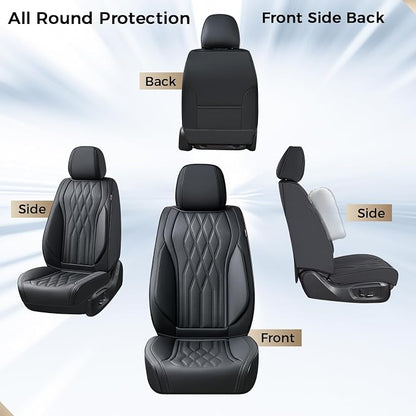 Coverado Front Seat Covers, Car Seat Protector, Waterproof Nappa Leather Cushion, Fit for Most Sedans SUV Pick-up Truck-Black - Image 7