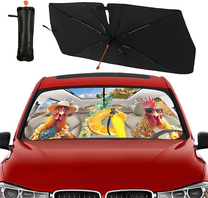 Socira Funny Rooster Chicken Car Windshield Sunshade Umbrella Foldable | Umbrella Sun Shade Windshield Cover Sunshade Car Accessories Blocks Uv Rays Keeps Cool (57" X 30") - Image 9
