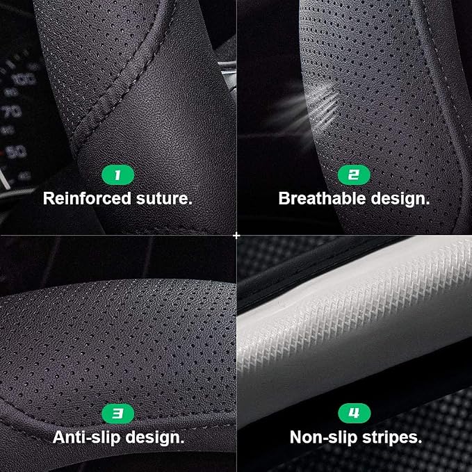 Car Steering Wheel Cover,14.5-15 Inch Black Universal Microfiber Leather Covers Breathable Anti-Slip Odorless Steering Wheels Accessories for Men Women - Image 4