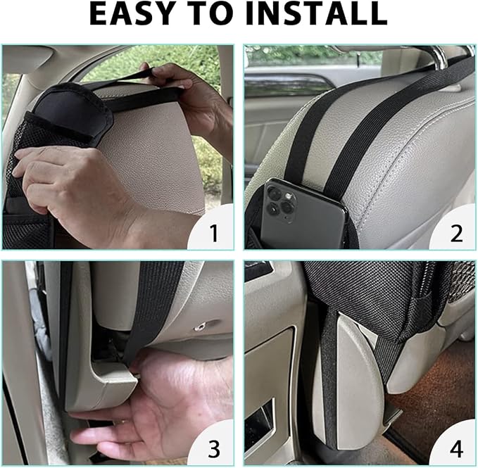 2 PCS Car Seat Side Organizer, Front Seat Side Hanging Bag with Mesh Net Pockets, Multi-Pocket Vehicle Stuff Holder for Mobile Phone Wallet Drink, Universal Car Accessories - Image 6