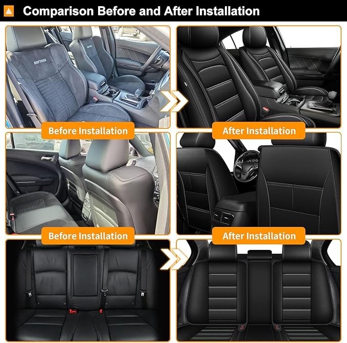 Car Seat Covers Custom for Hyundai Genesis 2009-2016/Genesis G80 2015-2024 | 5 Seats Full Set,Waterproof Luxury Leather,Interior Seat Protector Accessories,Airbag Compatible,Easy to Install,Black - Image 6