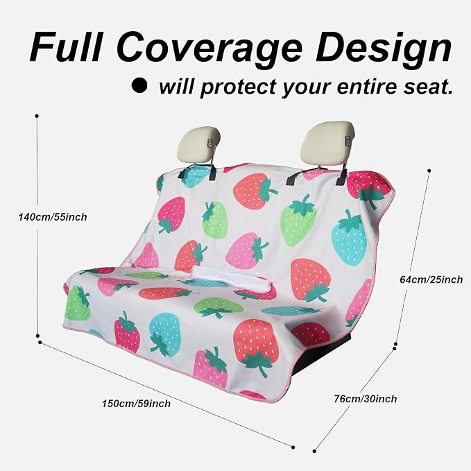 Sweat Towel Car Seat Cover Protector Front Seats for Gym Workout, Running, Swimming, Beach and Hiking, Waterproof Universal Seat Cover for Car, Trucks, Van & SUV (1, Strawberry, Rear Seat) - Image 2