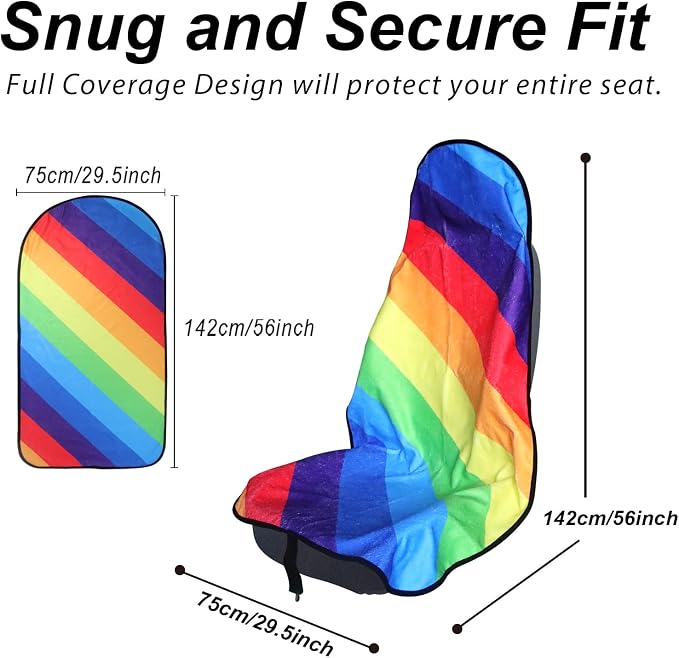Sweat Towel Car Seat Cover Protector Front Seats for Gym Workout, Running, Swimming, Beach and Hiking, Waterproof Universal Seat Cover for Car, Trucks, Van & SUV (2, Rainbow, Front) - Image 2
