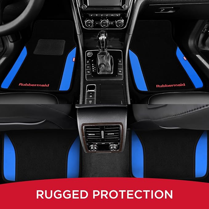 Rubbermaid Car Mats, Carpeted Floor Car Mat with Faux Leather & Built-in Heel Pad, Two-Tone Car Rug Floor Mats, Stylish Carpeted Floor Mats for Cars, Trucks & SUVs Blue Color - Image 7
