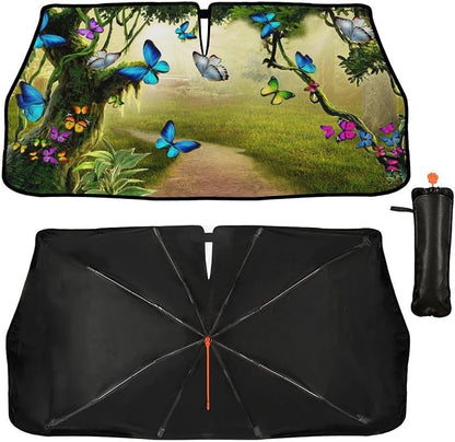 Socira Fairy Butterfly Car Windshield Sun Shade Umbrella Style Sunshade | Block UV Rays Sun Visor Protector Auto Funny Windshield Sunshade to Keep Vehicle Cool for Cars Trucks & Suvs 57 X 30 in - Image 5