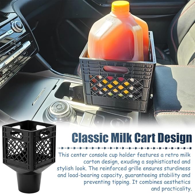 Half Gallon Car Cup Holder Expander, Black | milk crate style, square drink jug fit, anti-spill mount, car interior accessories - Image 4