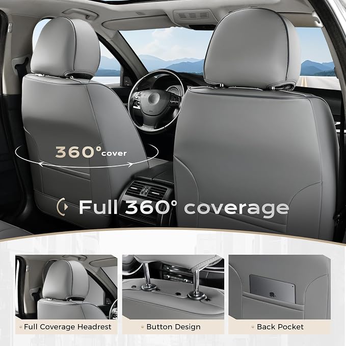 Coverado Car Seat Covers, Seat Covers for Cars, Waterproof Leather Auto Seat Protectors, Leather Car Seat Cushion, Car Interiors Accessories Universal Fit for Most Cars - Image 4