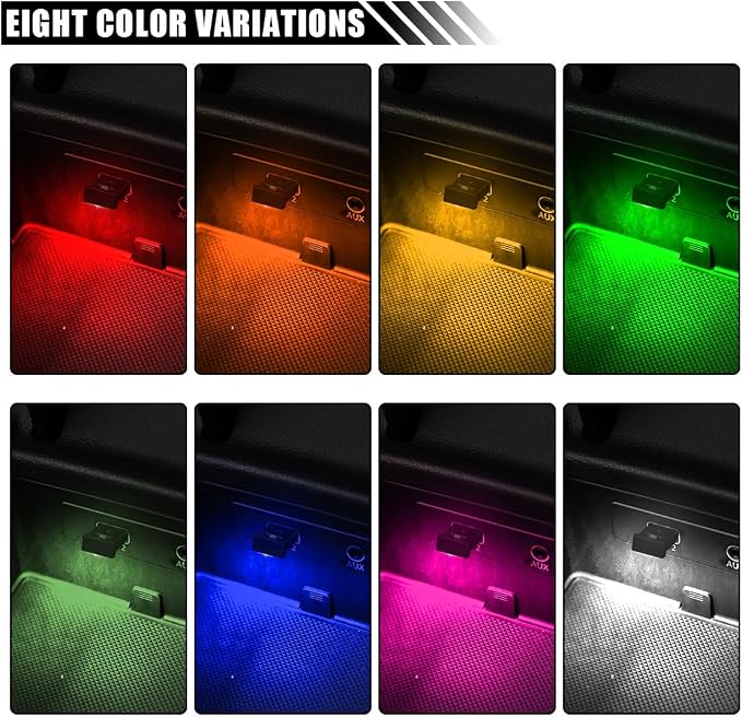 2 Pcs Mini USB LED Ambient Light, Adjustable 8 Colors RGB Dynamic Gradient Brightness, Car USB Type C Interior Atmosphere Lamp, Replace Lighting Parts for Laptop Keyboard Night Home Office Decoration - Image 6