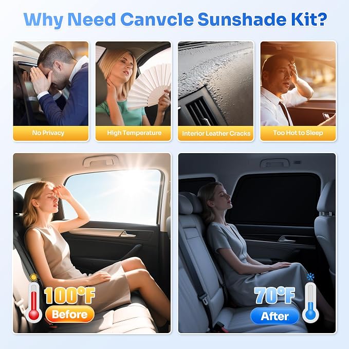 Canvcle Window Shades for Ford F150 2015-2020 F-150 SuperCrew 4 Door Accessories Windshield Sun Shade Side Rear Window Cover Sunshade Sun Shield Privacy Protection for Camping Keep Car Cool Black 6PCS - Image 3
