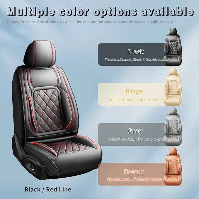 Fit Venza Premium Leather Car Seat Covers for Toyota Venza 2009-2025 2026 - Waterproof，Breathable，All-Weather Seat Cushion Protecto & Airbag Compatible, 2 Front Seat Red Line Black - Image 5